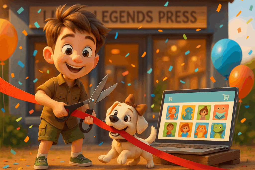 Child opening online store celebration